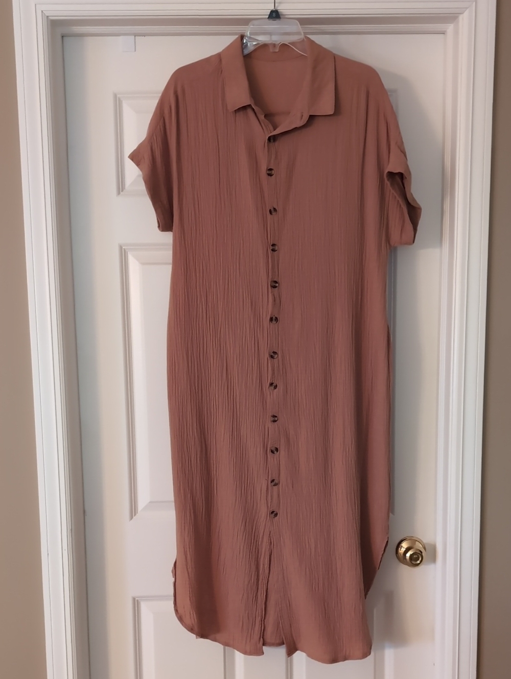 Button-Front Collared Midi Dress in Light Brown